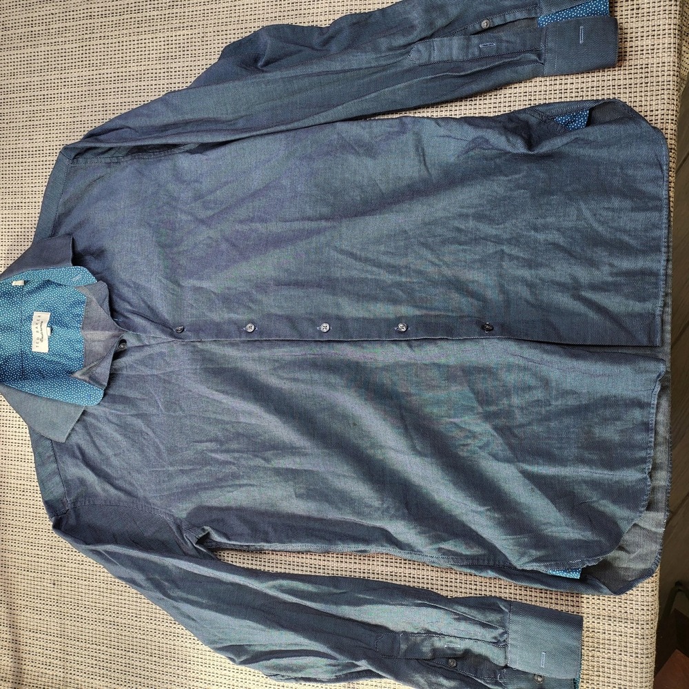 Ted Baker Endurance Shirt Mens 16 34/35 Blue Geometric Dress‎ Long Sleeve